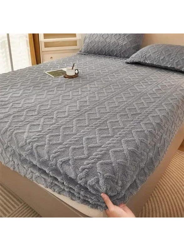 Bed warmer set, faux fur material, 3 pieces, 160x200 cm - Gray
