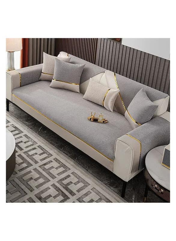 Suede corner sofa cover set, 10 pieces - Gray