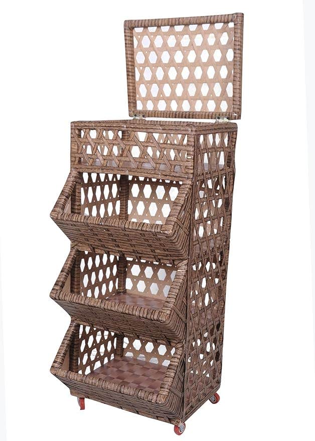 Turbo Rattan Trolley On A Wooden Stand, 85×40×40 Cm - Brown