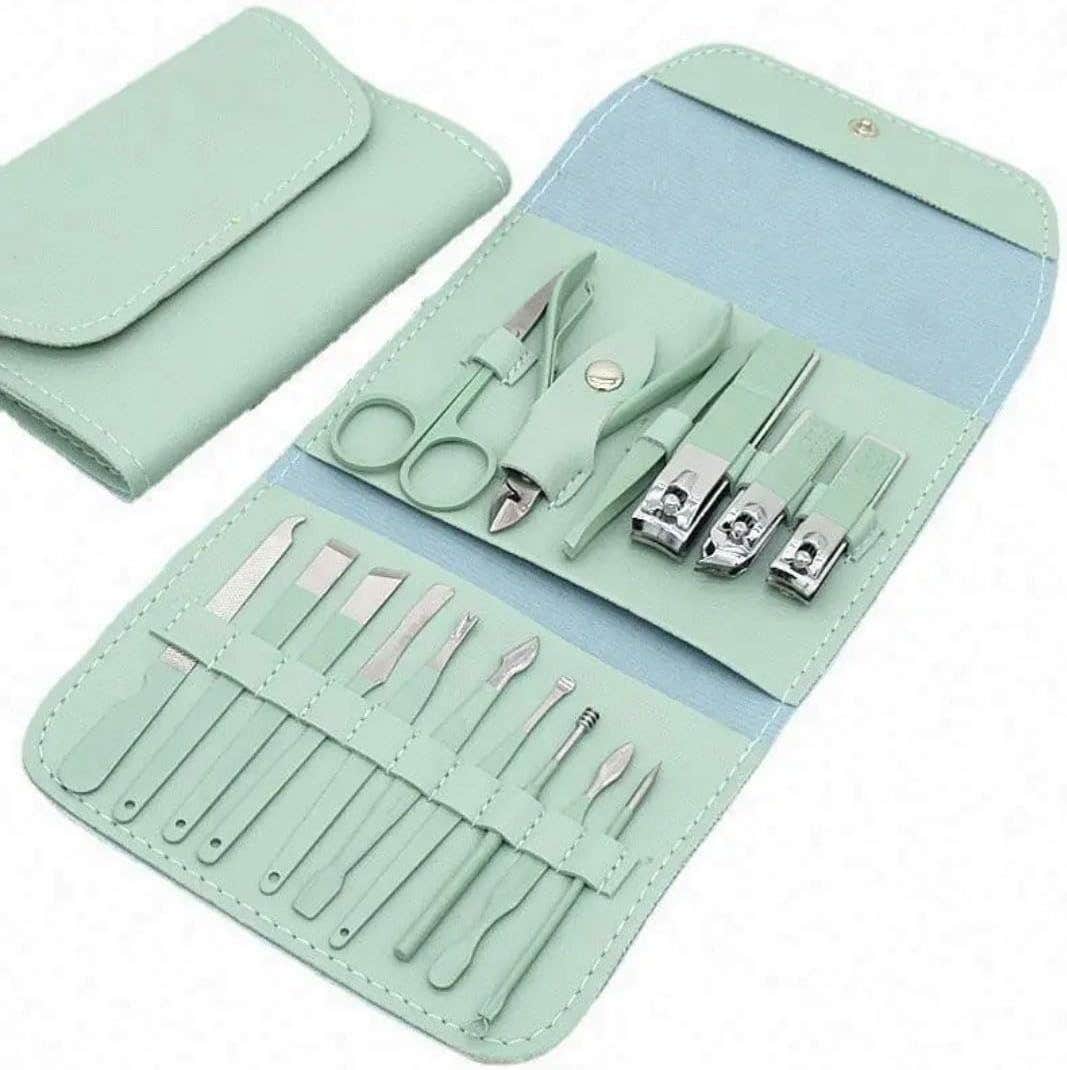 Stainless Steel Pedicure Set, 16 Pieces - Green