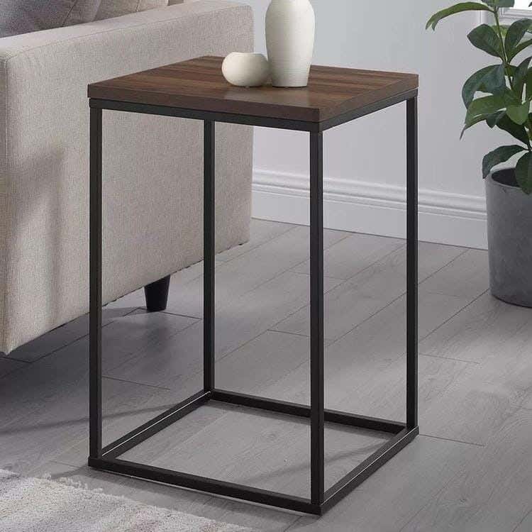 Metal Side Table With MDF Surface, 40 × 40 × 50 cm - Black Brown