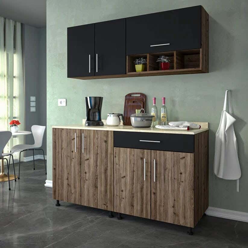 Countertop Kitchen Unit, Two Pieces - Dark Wood Brown