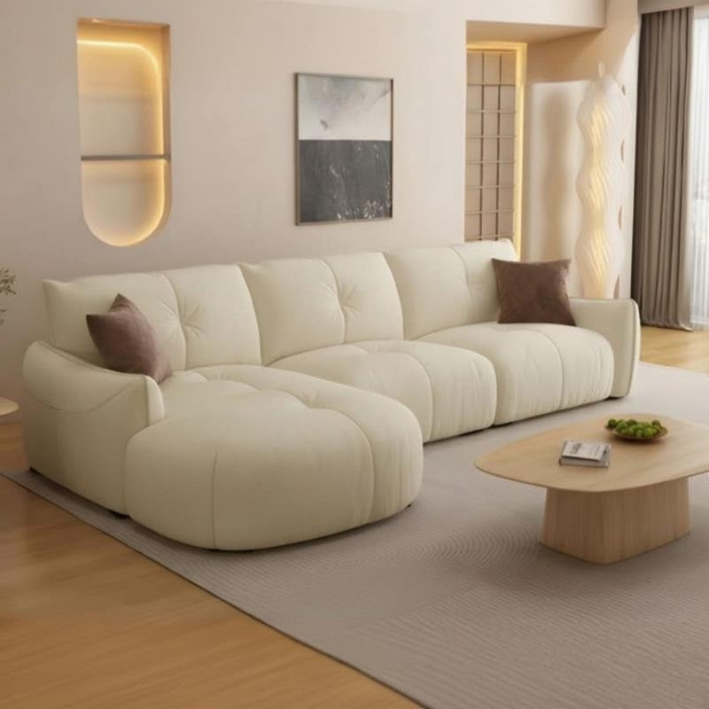 L-Shaped Corner Sofa, Beech Wood, Velvet Upholstery, 180 × 290 × 90 Cm - Off-White