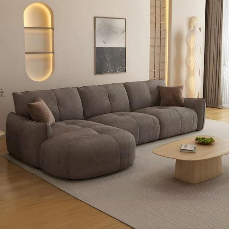 L-Shaped Corner Sofa, Beech Wood, Velvet Upholstery, 180 × 290 × 90 Cm - Coffee