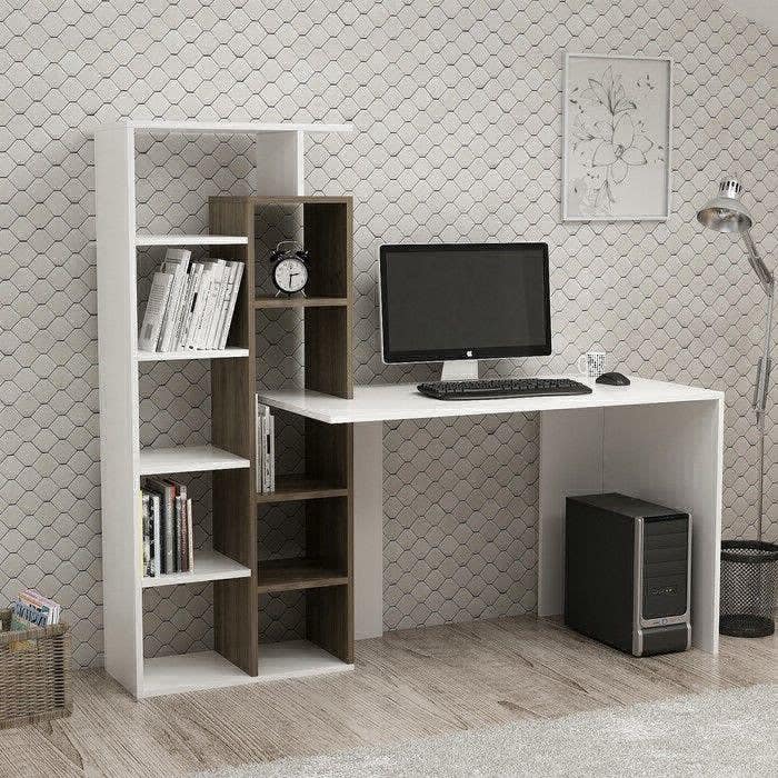 MDF Wood Modern Desk, 120x60x75 cm - White Brown