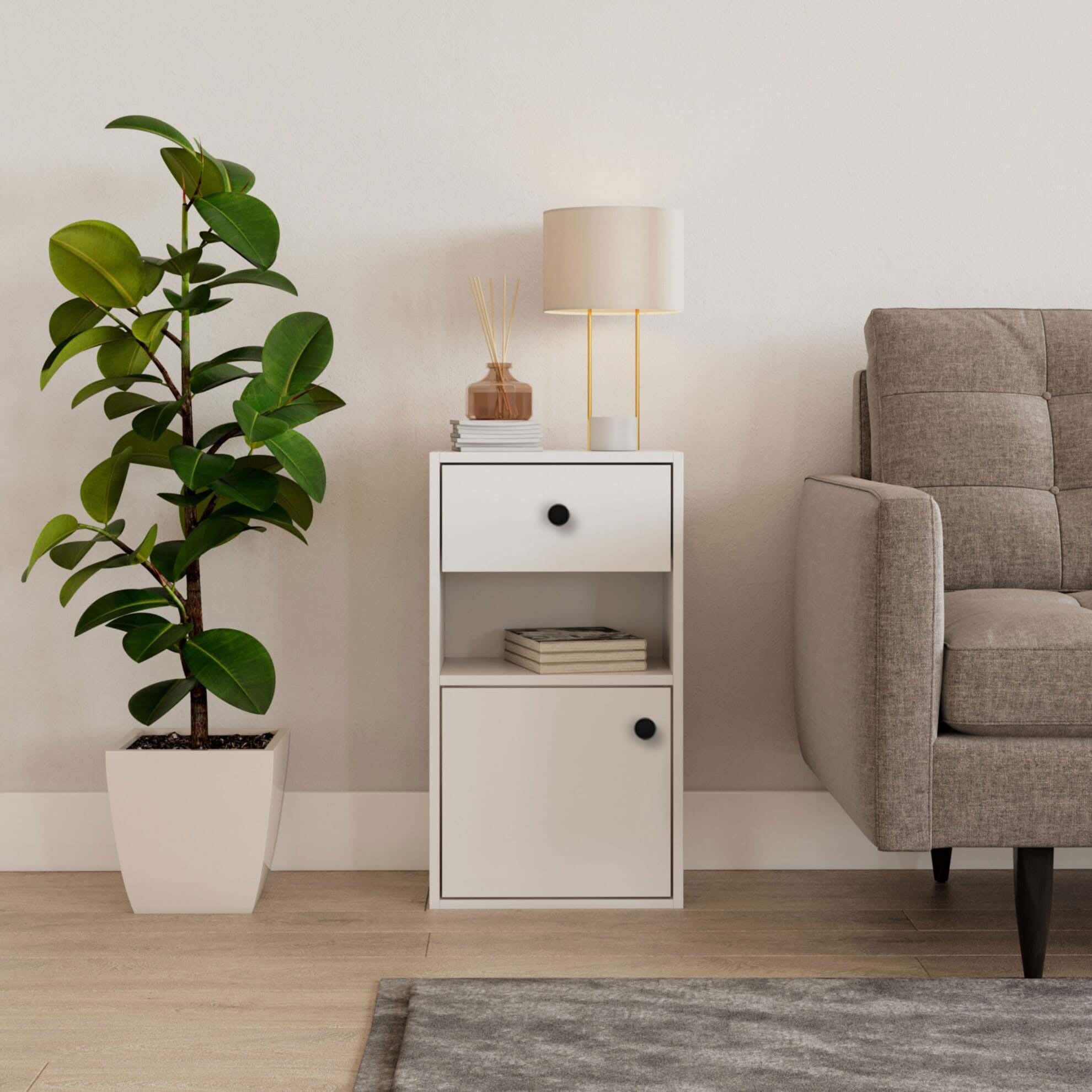 MDF Wood Modern Commode, 65x36x30 cm - White