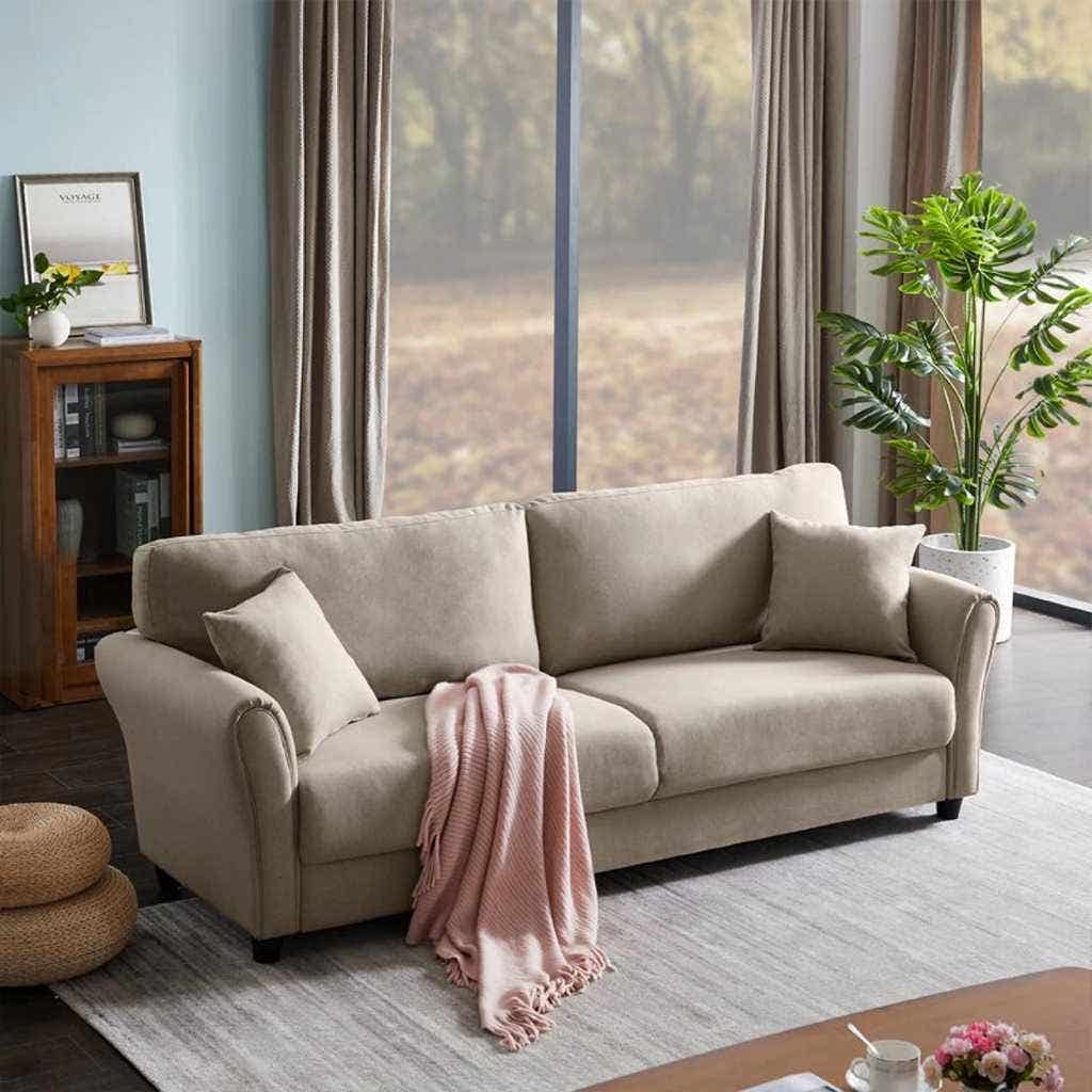 2-seater sofa, beech wood, velvet upholstery, 200×85×80 cm - Beige