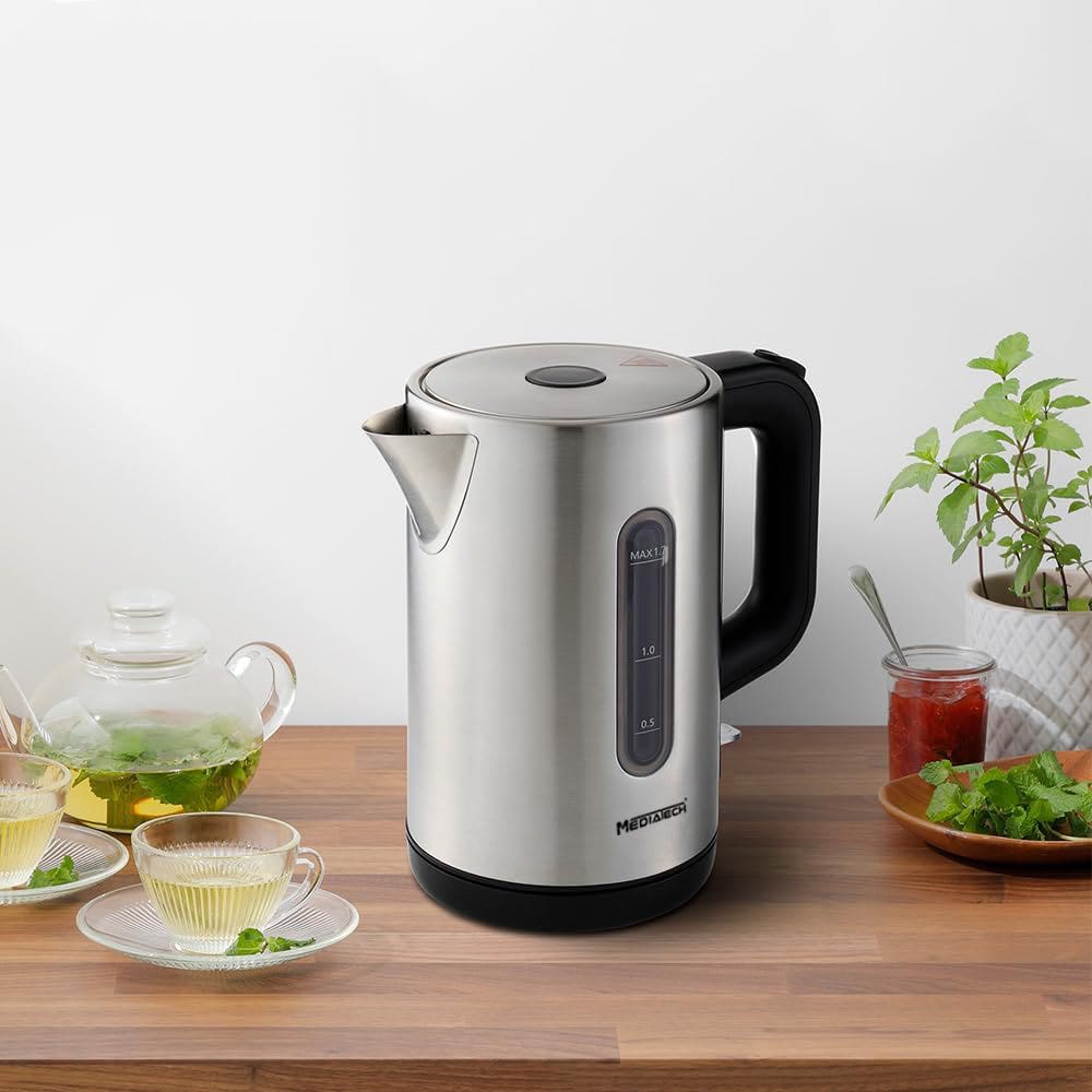 Media Tech MT-KS400 Electric Water Kettle, 1.7 Liter, 2200 Watt - Silver Black