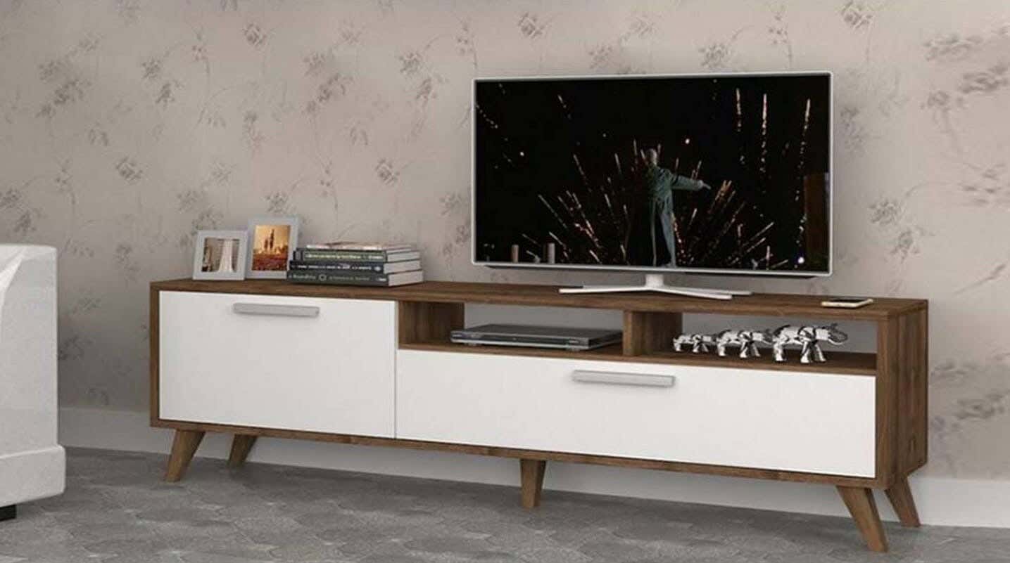 MDF Wood Screen Table, 180×40×50 cm - Brown White