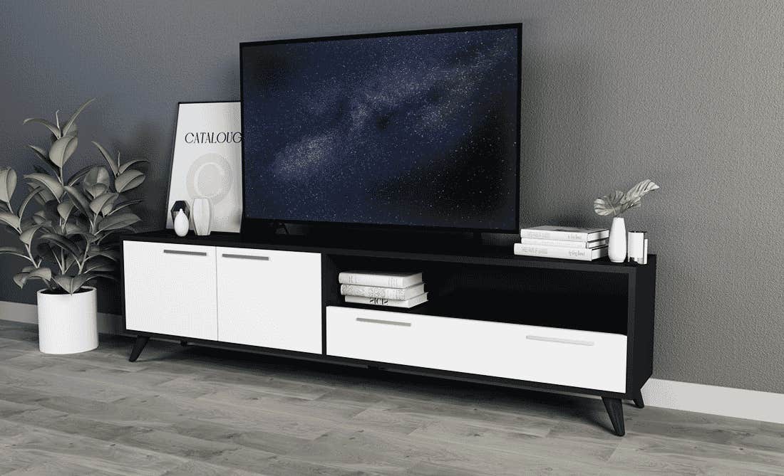 MDF Wood Screen Table, 180×30×47 cm - Black White