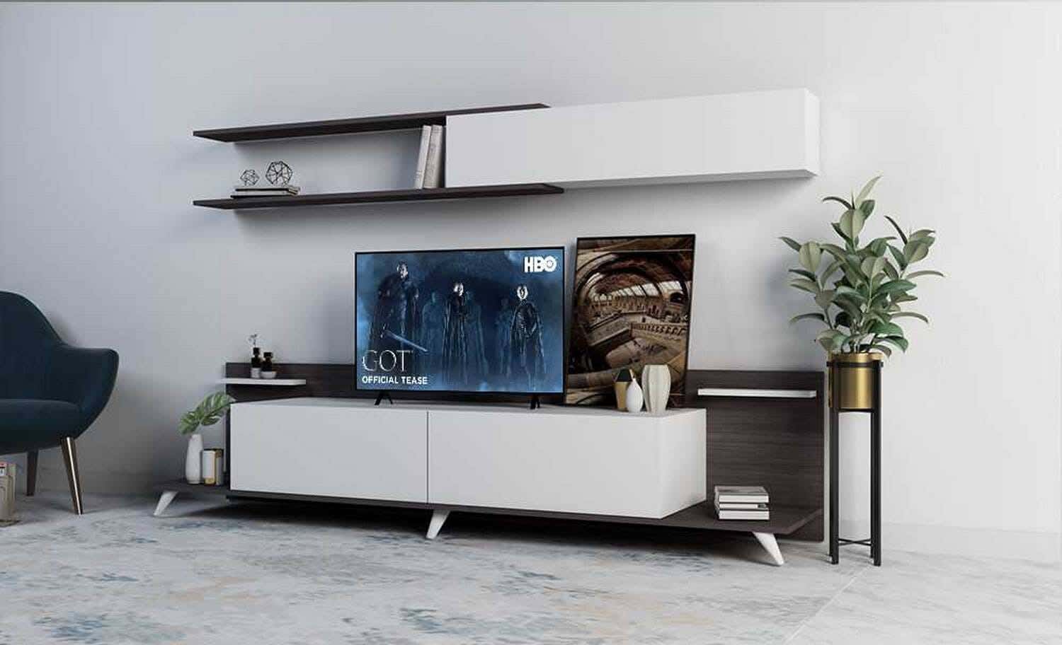 MDF Wood Screen Unit, 240×47×55 cm - Brown White