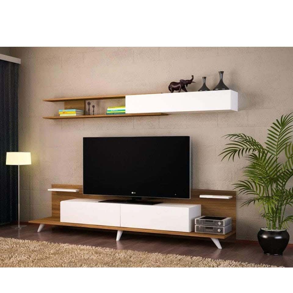 MDF Wood Screen Table, 240×47×55 cm - Brown White