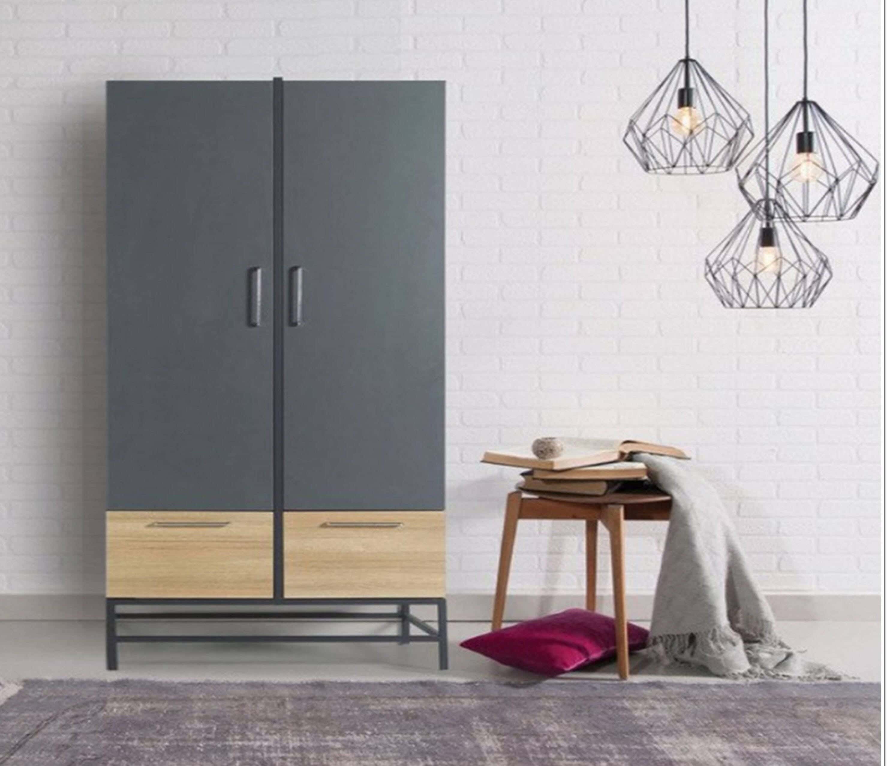 MDF Wood Wardrobe 2 Door, 100x50x200 Cm - Beige Grey