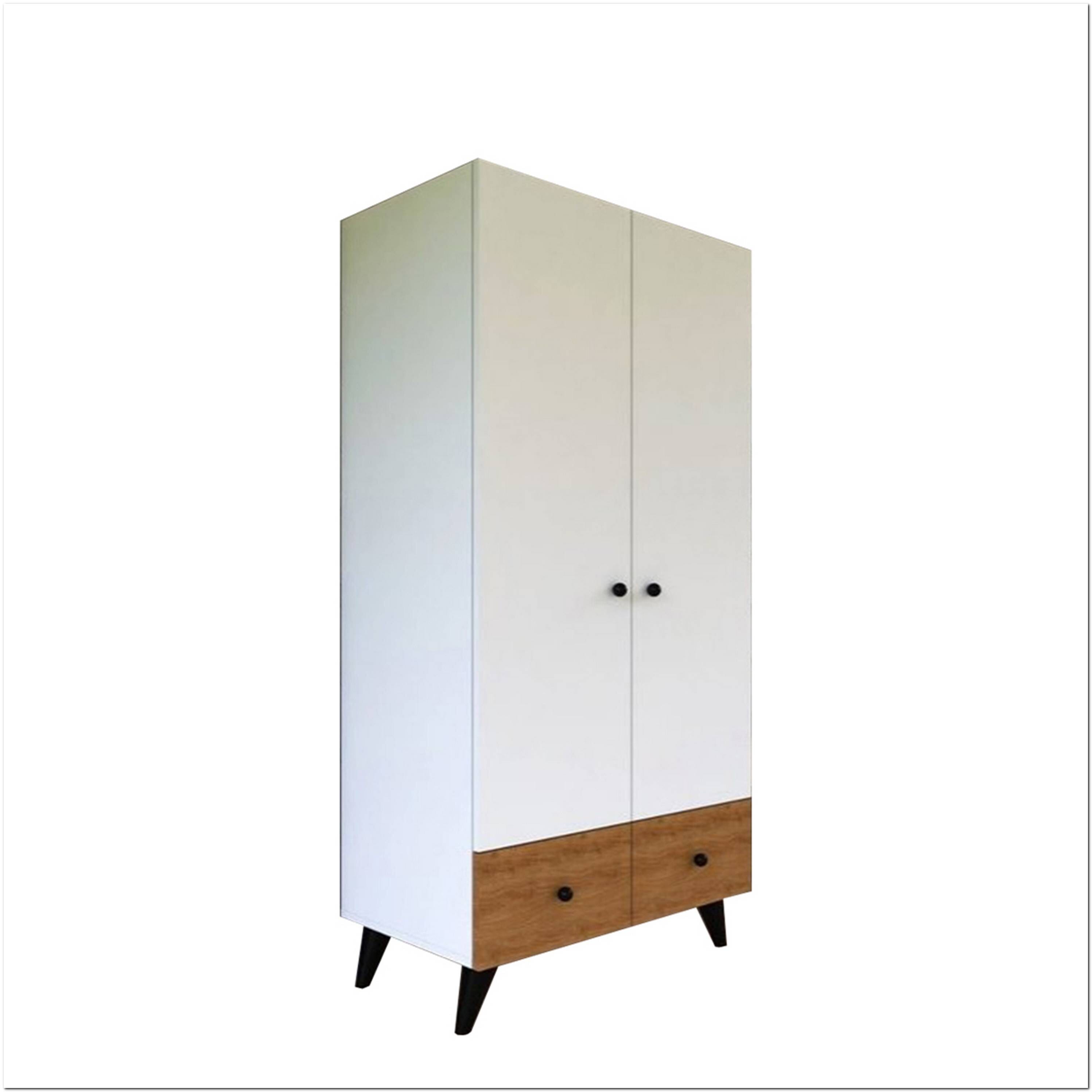MDF Wood Wardrobe 2 Door, 100x50x185 Cm - Brown White