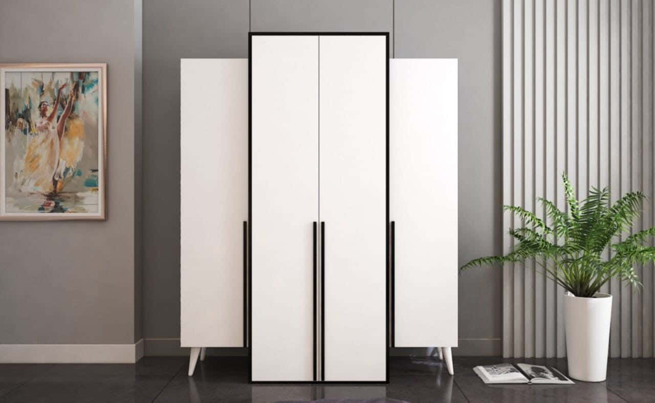 MDF Wood Wardrobe 4 Door, 180x50x180 Cm - Black White