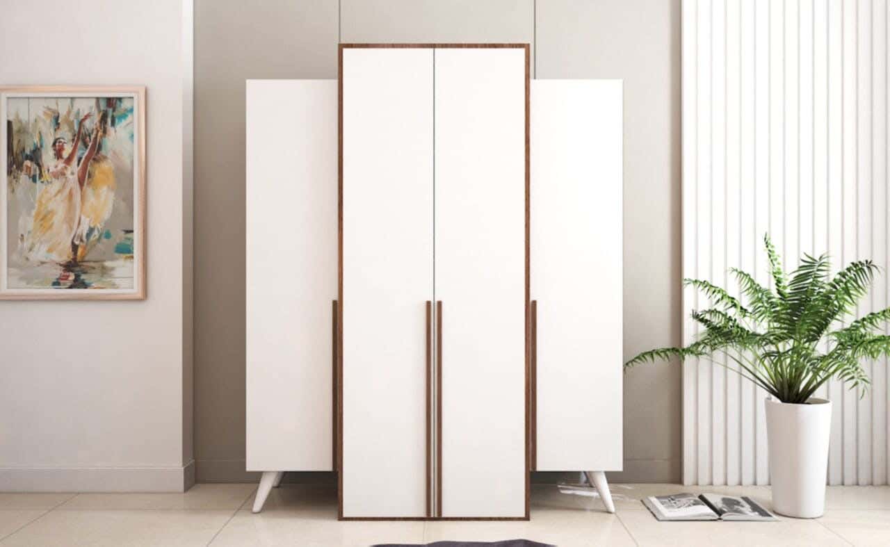 MDF Wood Wardrobe 4 Door, 180x50x180 Cm - Brown White
