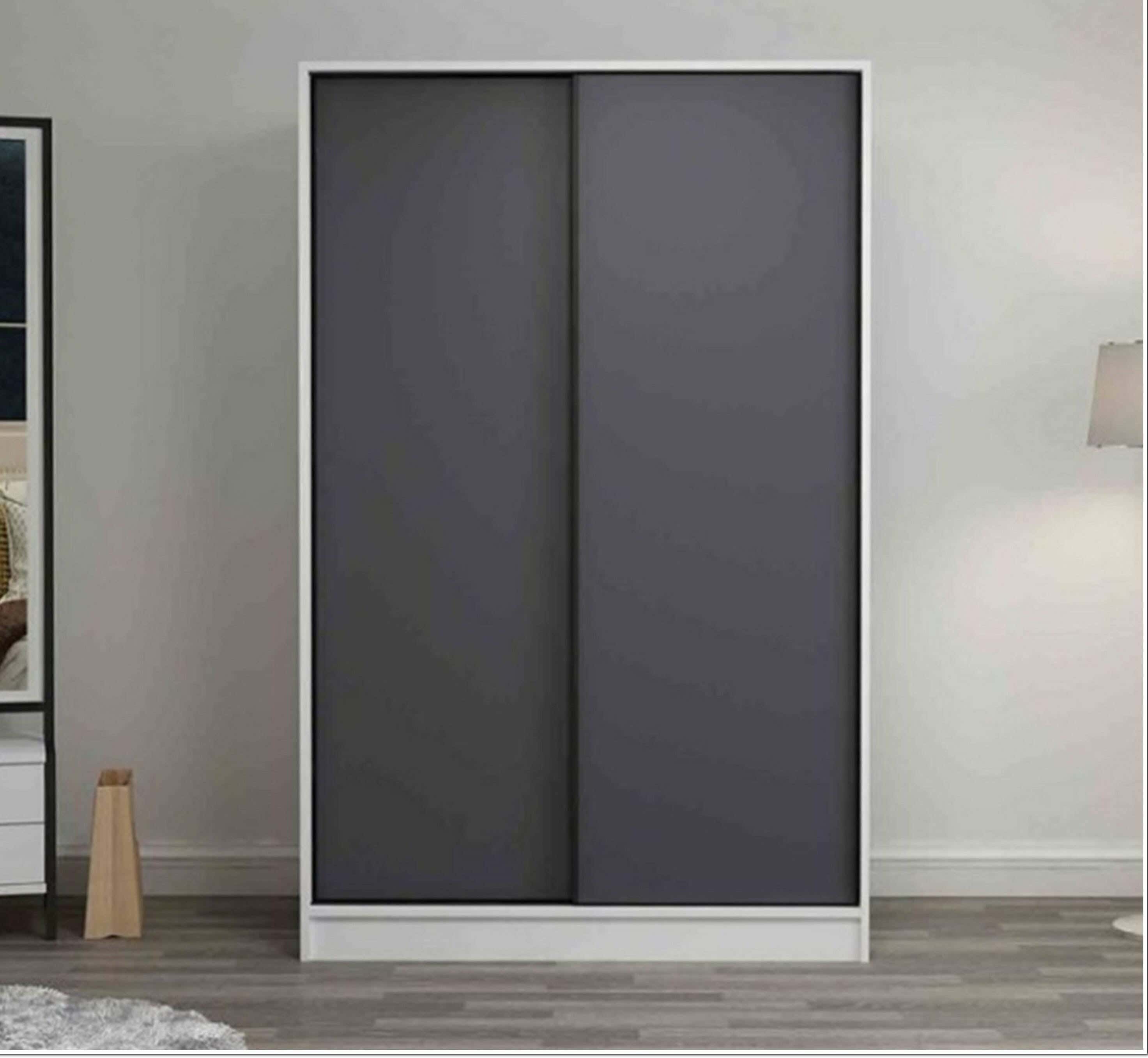 MDF Wood Wardrobe with Sliding Doors, 120x60x185 Cm - Grey White