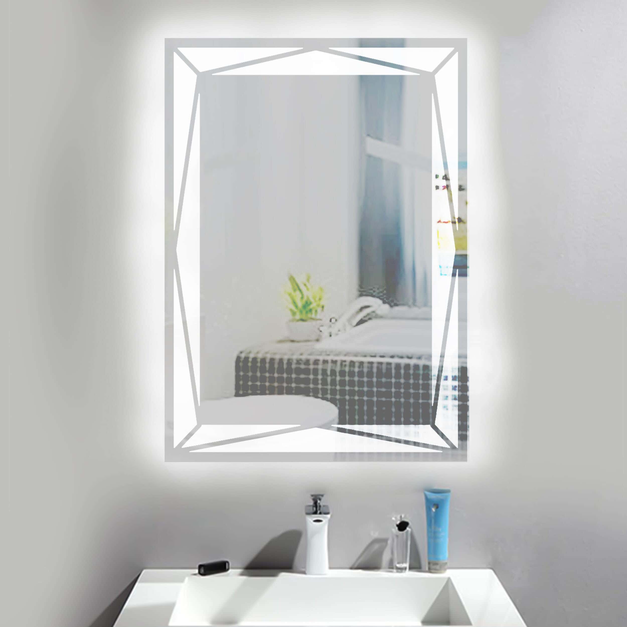 Zeta Wall Mirror, White Lighting, 80 X 60 Cm - Clear