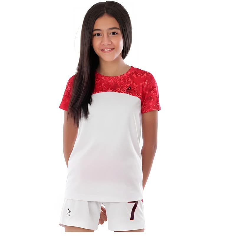 Anja Polyester Sports Set, For Girls - White Red