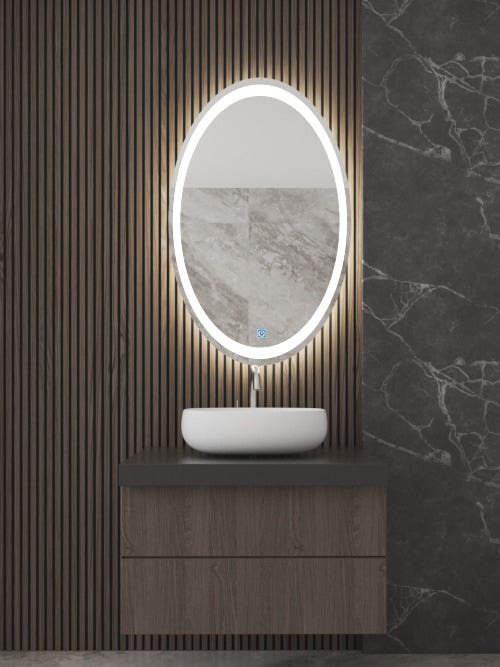 Glass Oval LED Bathroom Mirror,60x80x2 cm