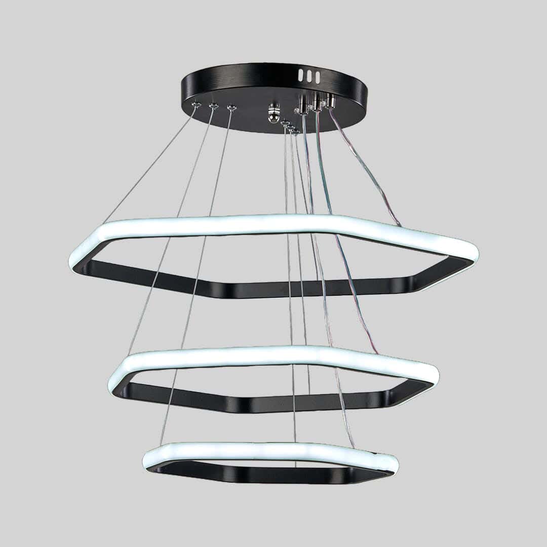 Aluminum Led Chandelier, 3 Lamp, 50×50 Cm - Black