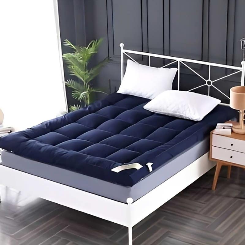 Line Sleep Fiber Filling Mattress Topper, , 160×200 cm - Navy