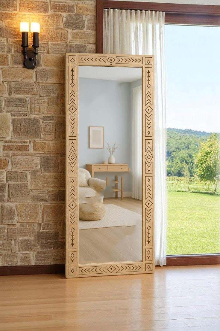 Full-length floor mirror, MDF wood, 160x60 cm - Beige Black