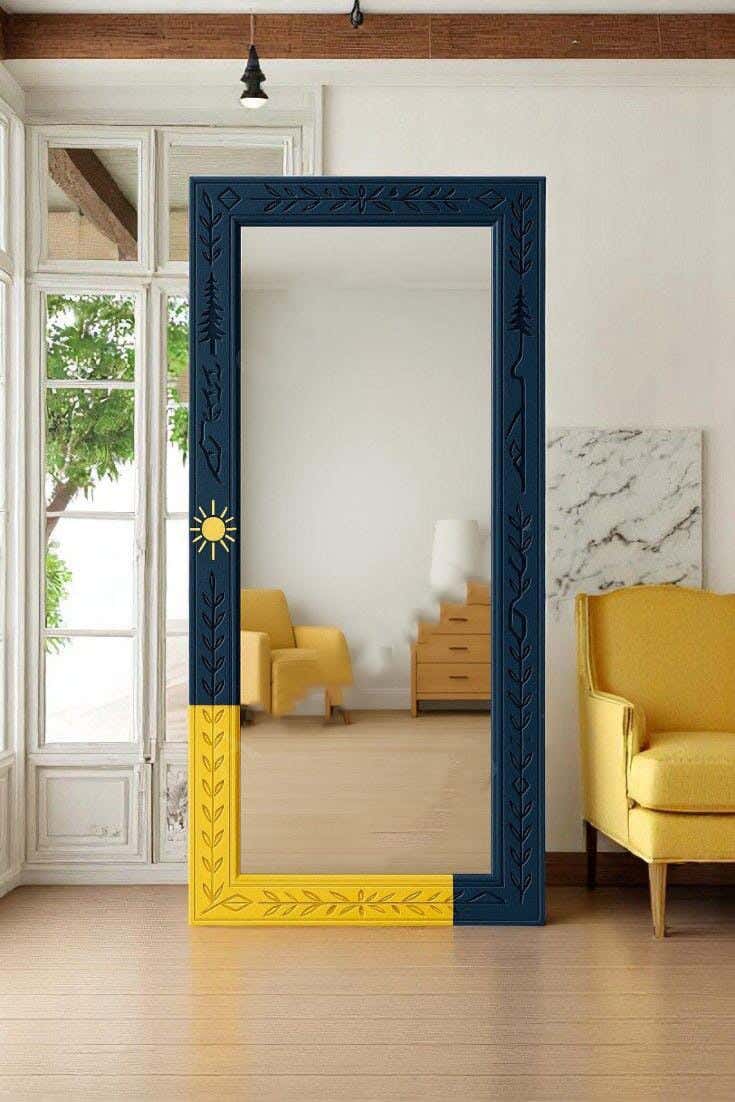Full-length floor mirror, MDF wood, 160x60 cm - blue/yellow