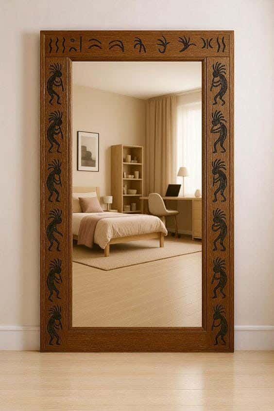 Full-length floor mirror, MDF wood, 160x60 cm - brown/black