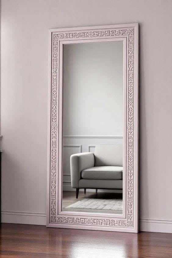 Full-length floor mirror, MDF wood, 160x60 cm - White