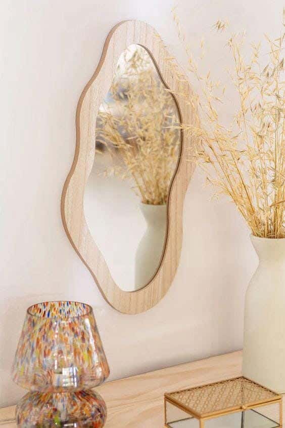 Decorative hanging mirror, MDF wood, 120x80 cm - Beige
