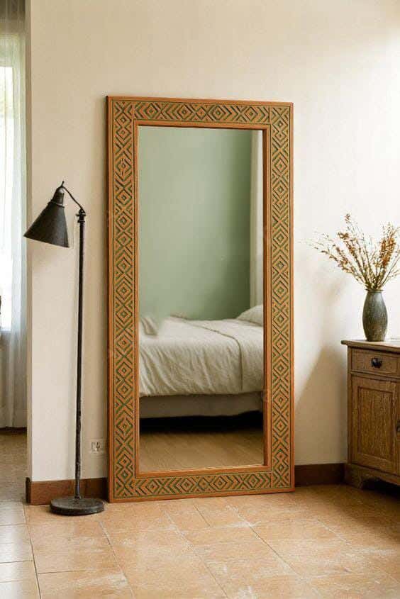 Full-length floor mirror, MDF wood, 160x60 cm - Beige