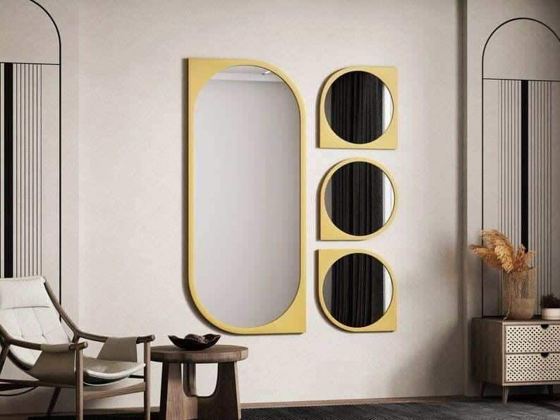 4-piece decorative hanging mirror set, MDF wood, 120x80 cm - Gold