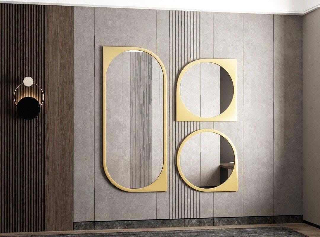 3-piece decorative hanging mirror set, MDF wood, 120x80 cm - Gold