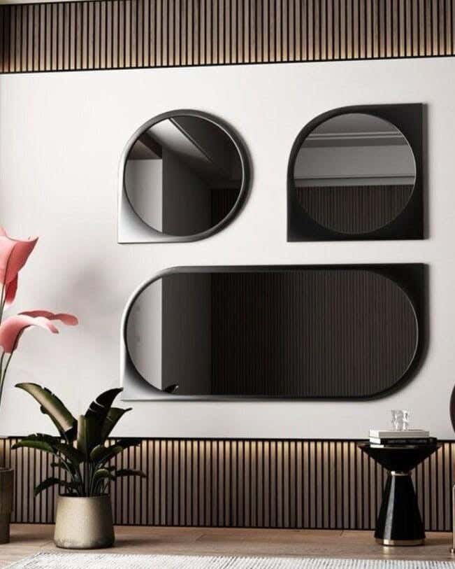 3-piece decorative hanging mirror set, MDF wood, 120x80 cm - Black