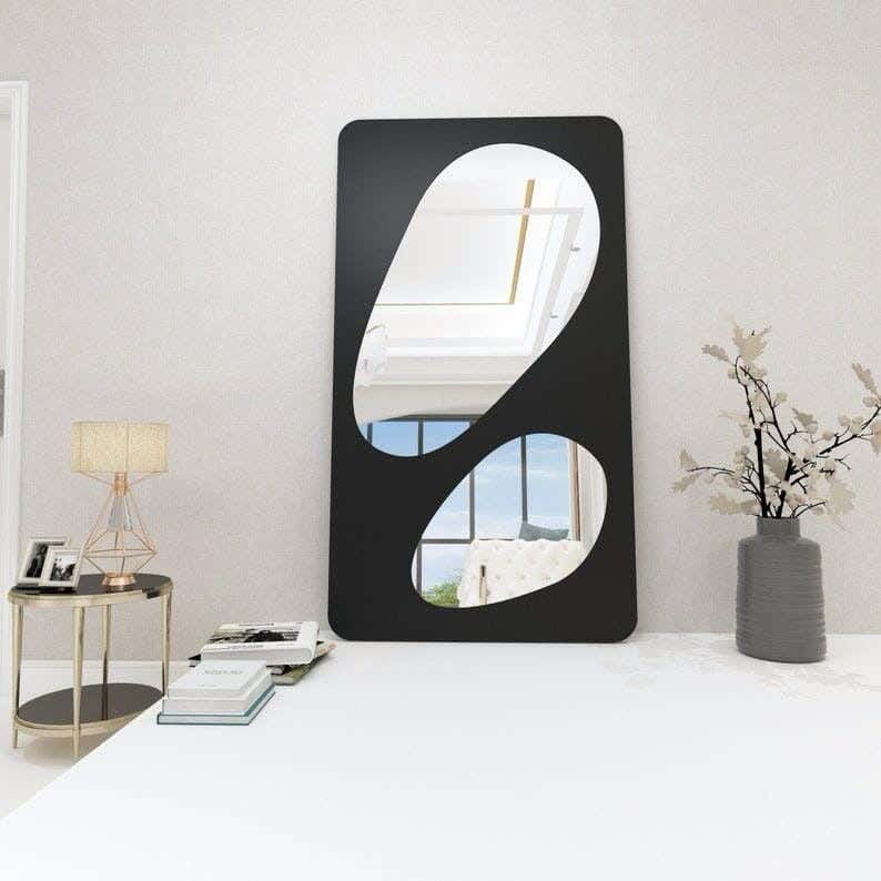 Decorative floor mirror, MDF wood, 120x80 cm - Black