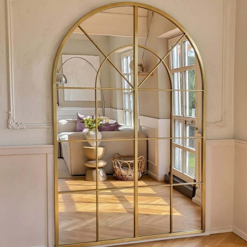 Wall-mounted mirror with frame, MDF wood, 180x115 cm - Gold