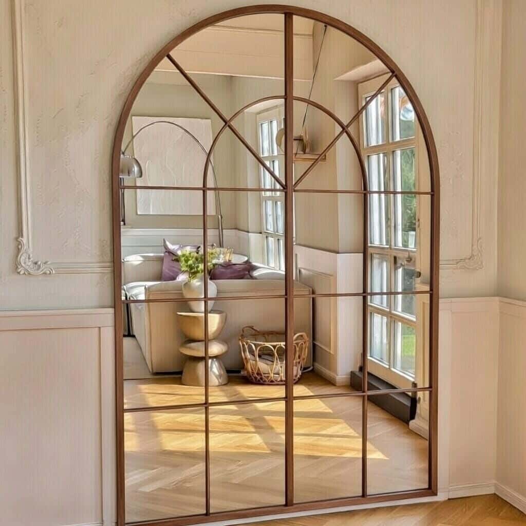 Wall-mounted mirror with frame, MDF wood, 180x115 cm - brown