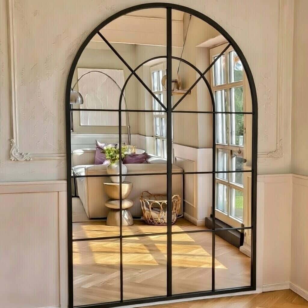 Wall-mounted mirror with frame, MDF wood, 180 x 115 cm - Black