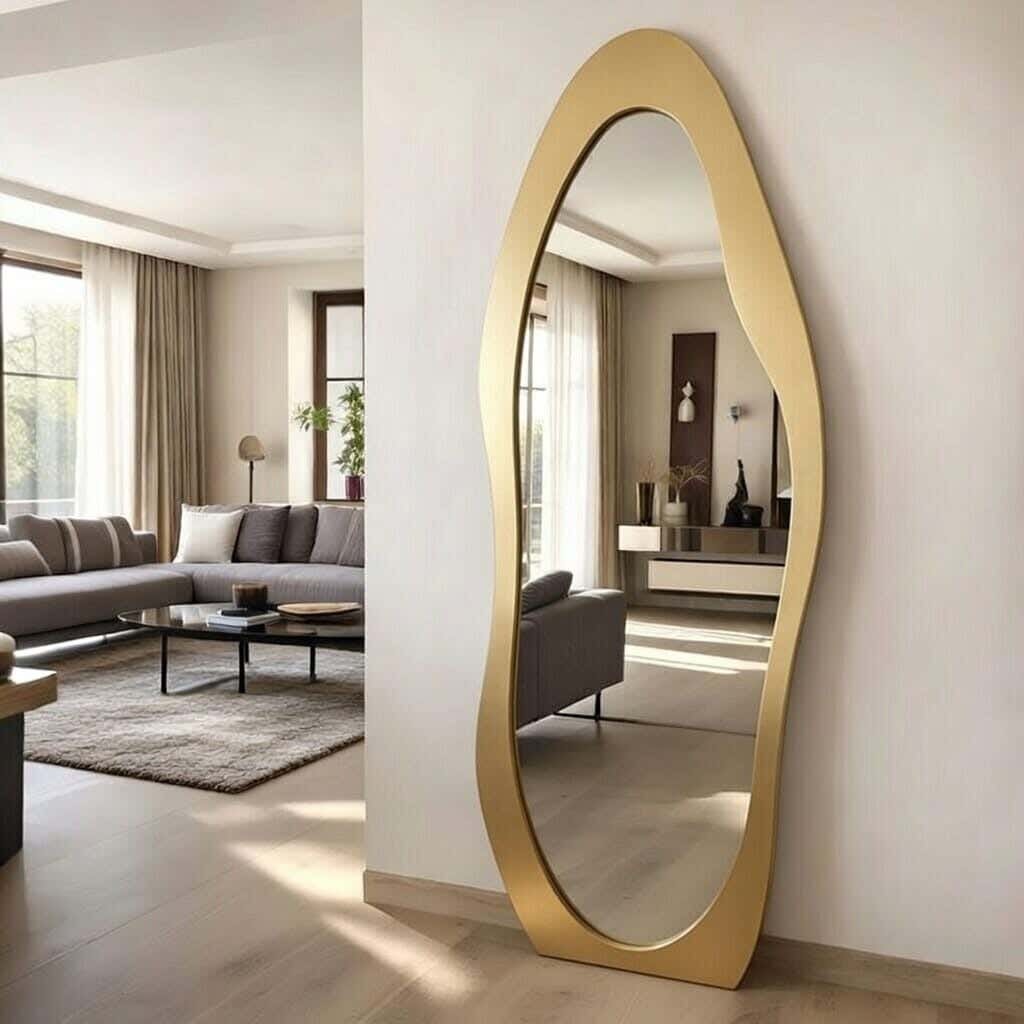 Full-length stand mirror, MDF wood, 180x80 cm - Gold