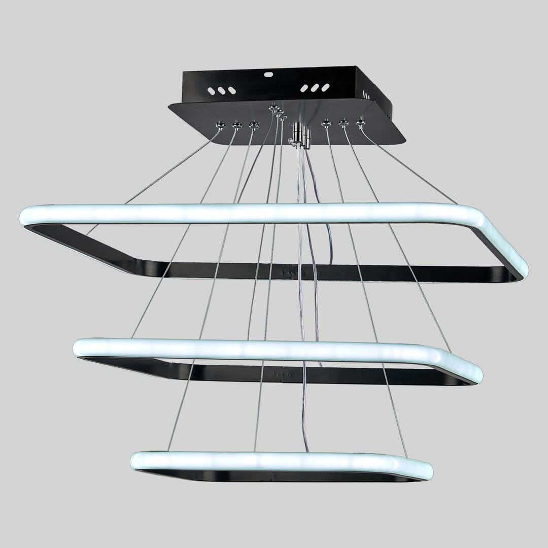 Aluminum Led Chandelier, 3 Lamp, 50×50 Cm - Black
