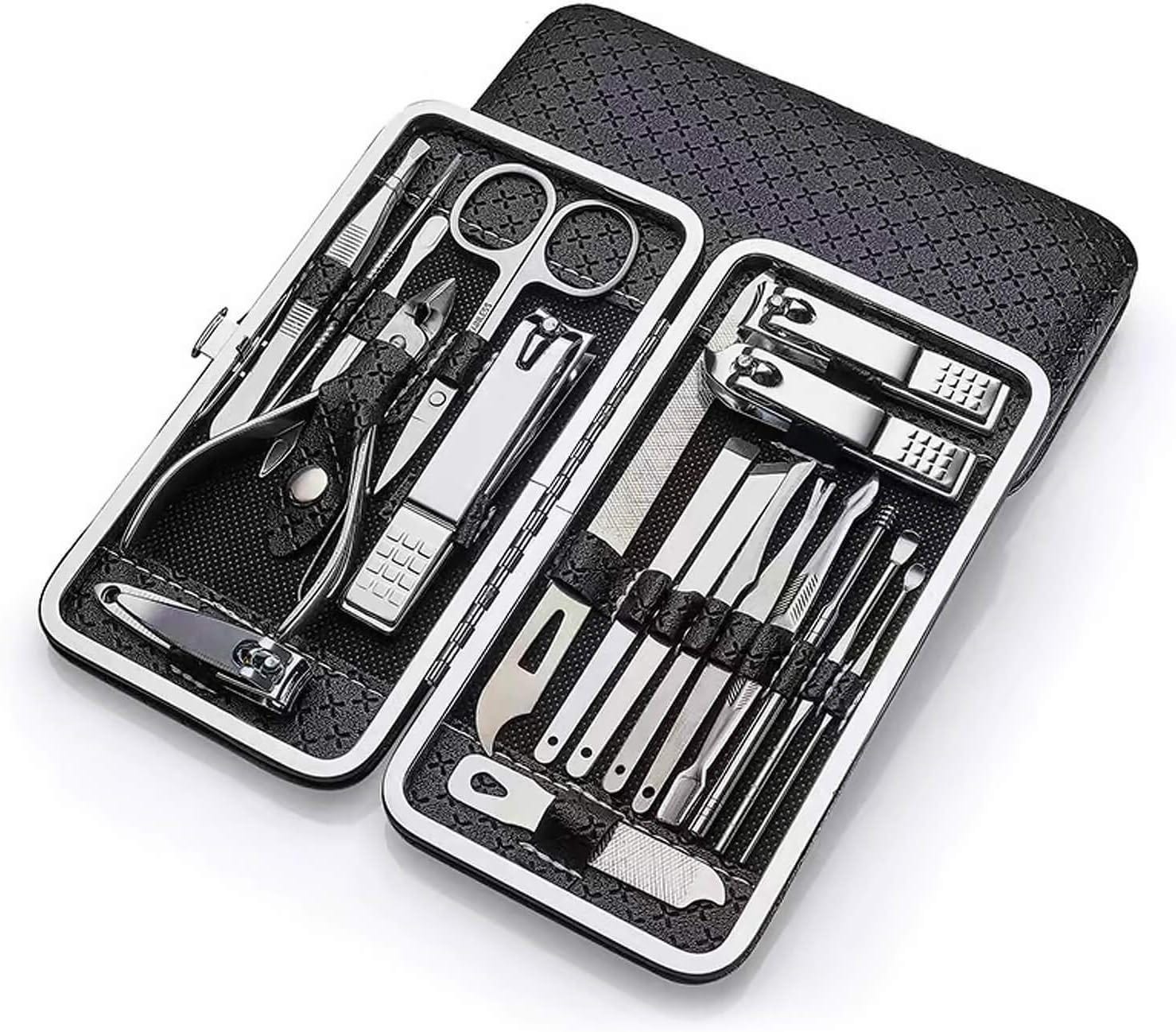 Stainless Steel Nail Care Tools, 19 Pieces - Silver