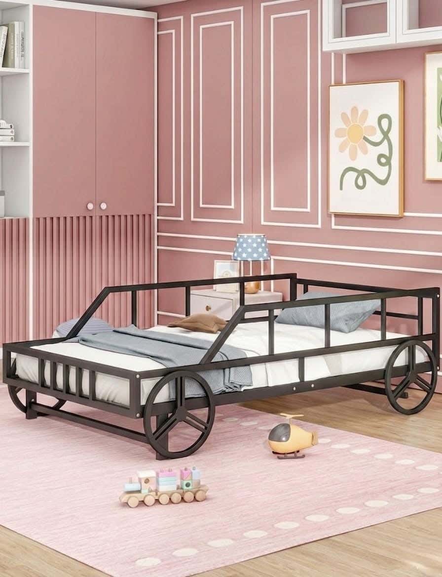 Metal bed, car shape, 100x200x55 cm - Black
