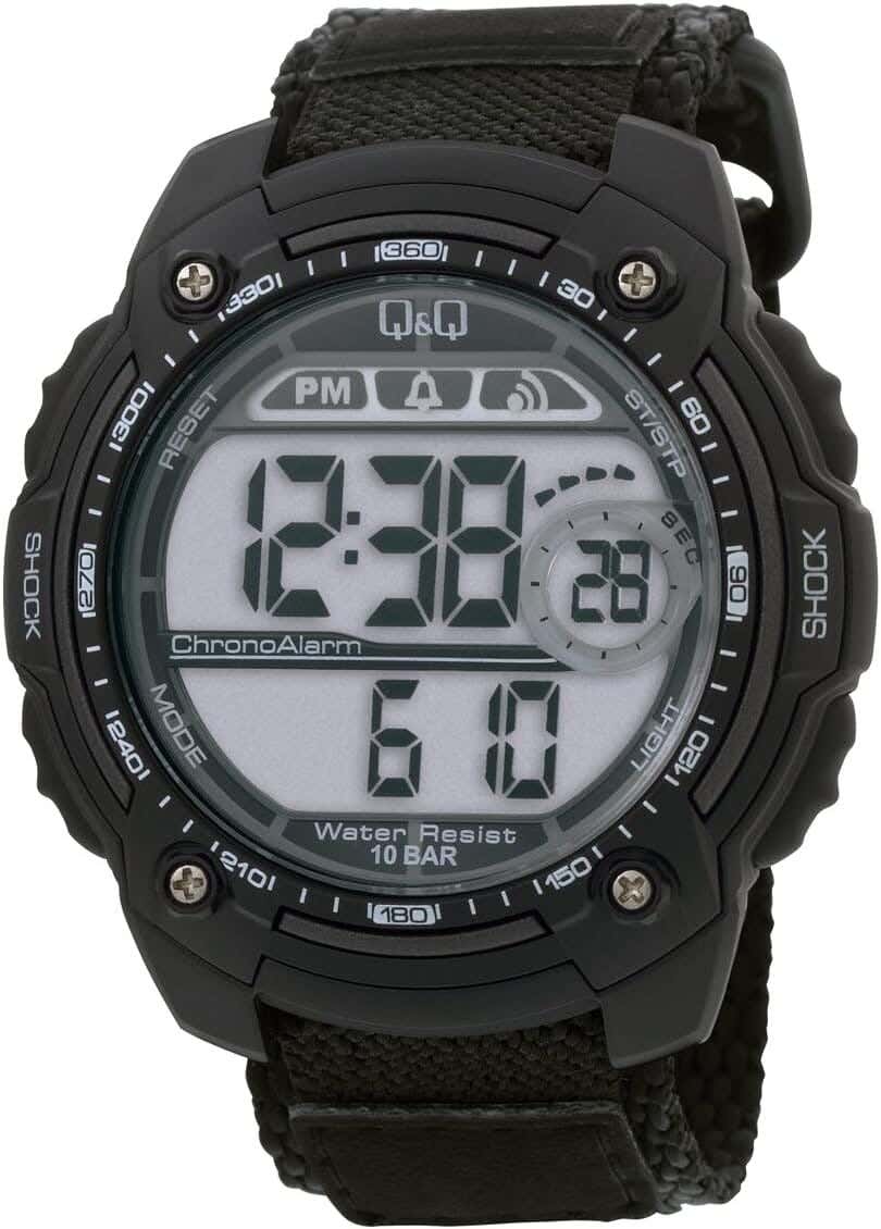 Q&Q M075J003Y Round Digital Sport Watch For Men, L /40 - 48 mm - Black