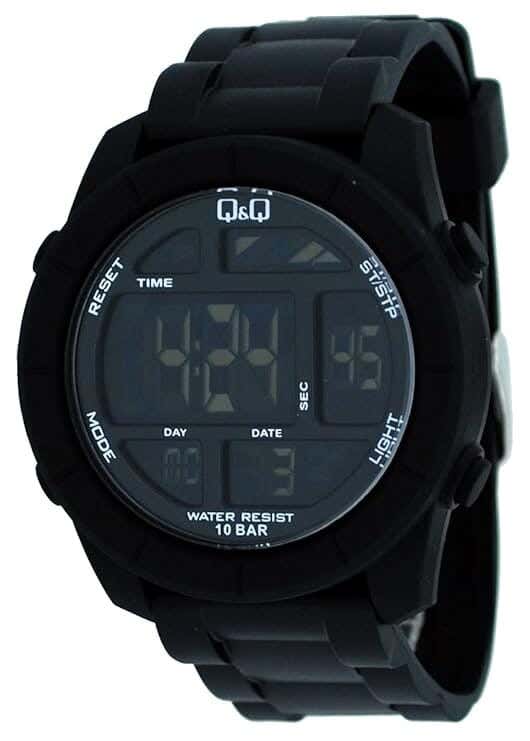 Q&Q M123J001Y Round Digital Sport Watch For Men, L /40 - 48 mm - Black
