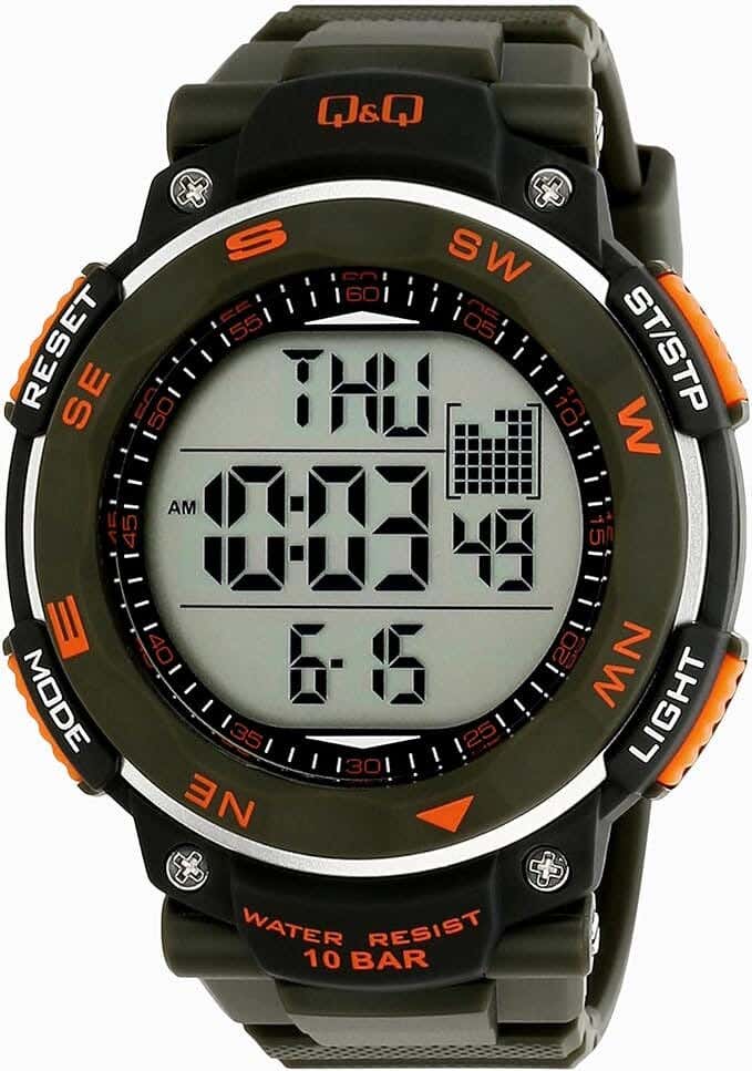 Q&Q M124J003Y Round Digital Sport Watch For Men, L /40 - 48 mm - Black