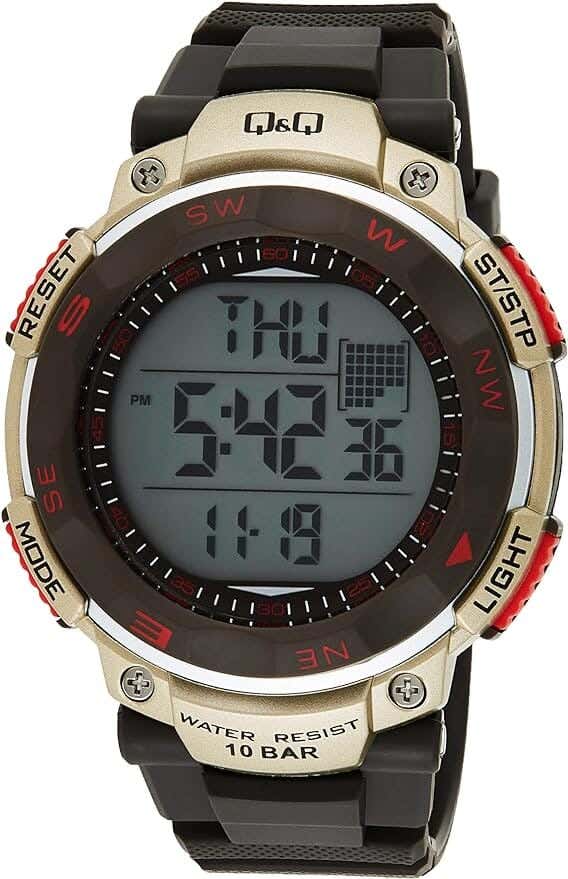 Q&Q M124J004Y Round Digital Casual Watch For Men, XL /49 - 55 mm - Brown