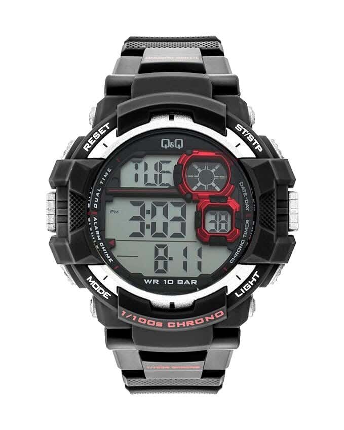 Q&Q M143J001Y Round Digital Sport Watch For Men, L /40 - 48 mm - Black
