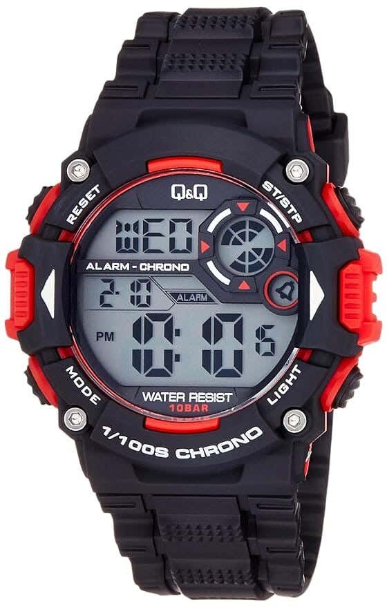 Q&Q M146J003Y Round Digital Sport Watch For Men, L /40 - 48 mm - Black Red