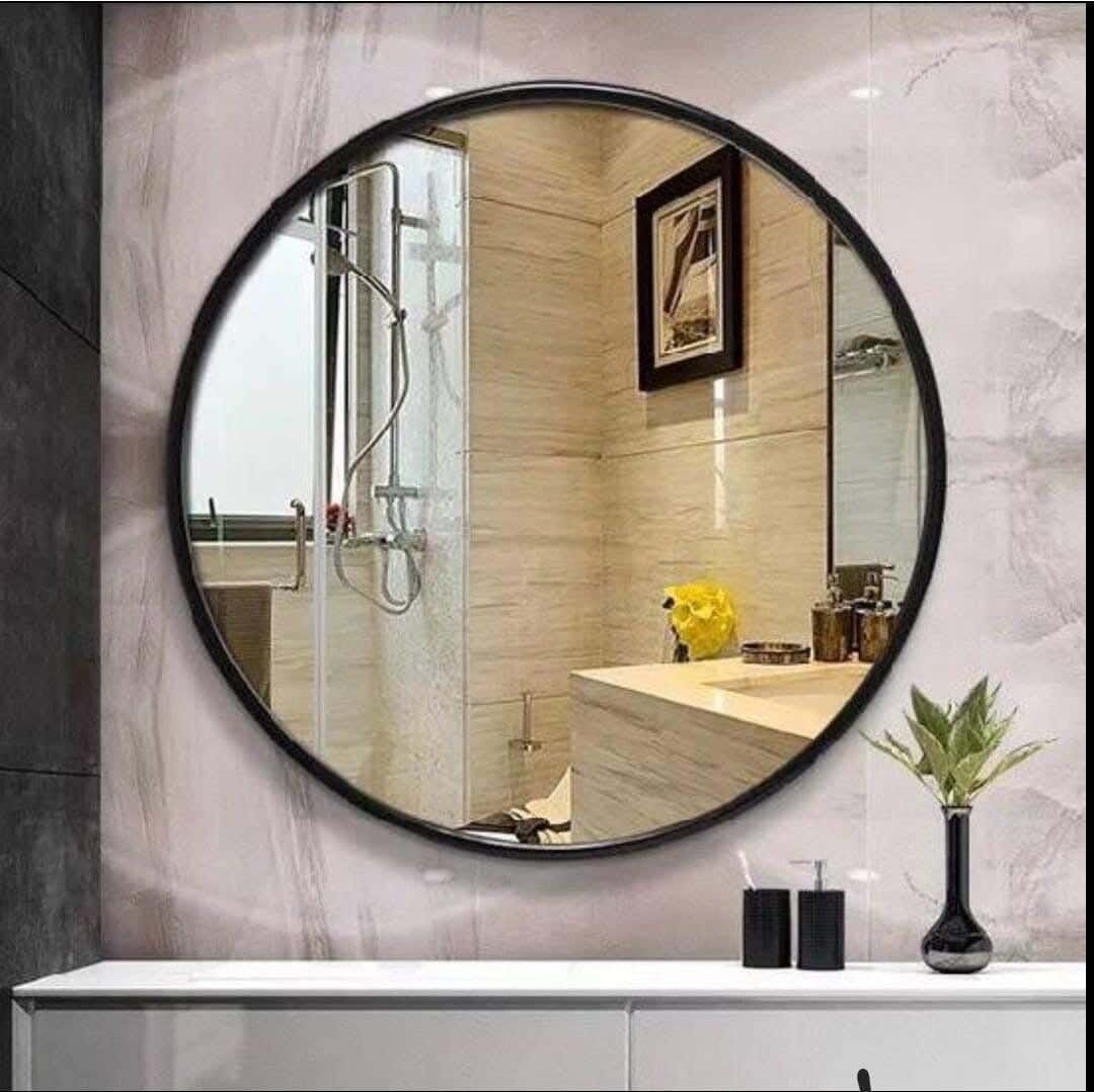 Glass Aesthetic Modern Mirror, Circular Shape, 60×60 cm - Black
